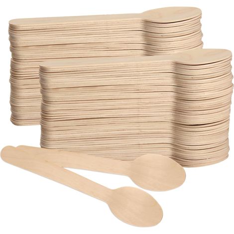 200 Cuillère en Bois Set 14cm Couvert Jetable en Naturel Bouleau (1/5)