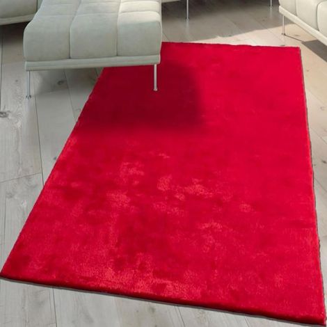 Tapis salle de bain 60x110 LYN10 LAVABLE Rouge uni, tapis shaggy à longs poils (1/5)