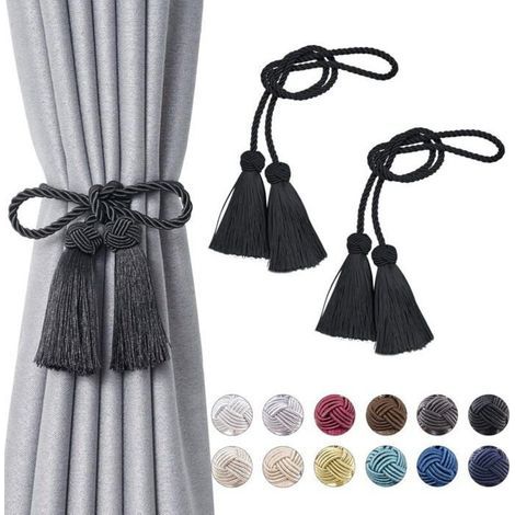 Lot de 2 embrasses de rideaux à pompons à double extrémité faites à la main en corde tressée avec nœuds de style européen pour (1/5)