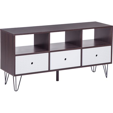 Mueble para TV de madera oscura con blanco para TV hasta 50ʺ mueble multimedia con estantes de 3 cajones Foston (1/5)