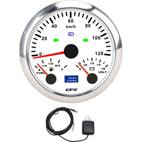 Compteur de vitesse GPS 85 mm, odomètre avec voltmètre, jauge de niveau de carburant, clignotant 3 en 1, 120 km/h pour camping-car, yacht, camion, rétroéclairage 7 couleurs, cadran blanc, lunette arge (1/4)
