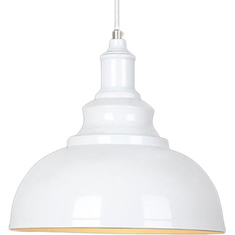 Lustre Suspension Industrielle Vintage E27 Ø29cm Lampe Plafonniers Retro Abat-jour pour Cuisine Salle à manger Salon Chambre Restaurant Blanc (1/4)