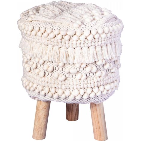 Tabouret semi artisanal en laine ZARI 35x35 naturel