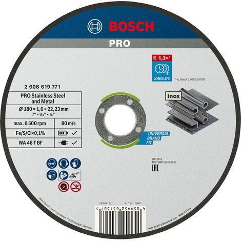 Bosch PRO Inoxidable y Metal Disco de Corte 180 x 1,6 x 22,23 mm - 2608619771 (1/3)