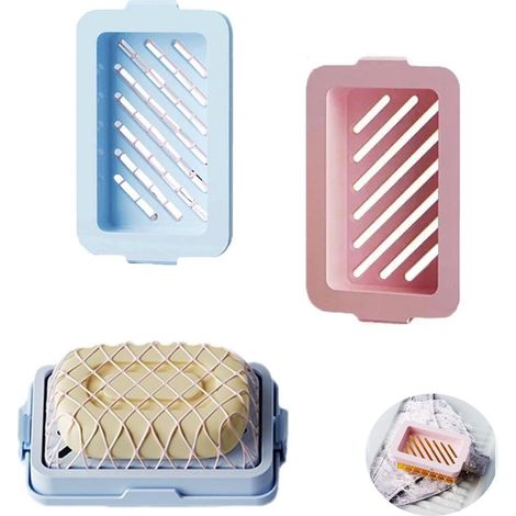 Lot de 3 porte-savons + pochette de protection - Porte-savons en mousse - Bleu et rose (1/5)
