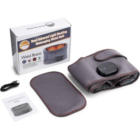 Ceinture lombaire chauffante et massante rechargeable USB, soutien du dos et du bas-ventre avec lumière rouge, 3 niveaux de chaleur et 3 modes de vibration, batterie 5000 mAh, commande tactile, gris (1/4)