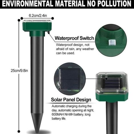 4X Répulsif Taupe Solaire à Ultrason,Repulsif Solaire Exterieur Combine Sons et Vibrations, Anti Taupes Repousser Taupes (1/3)