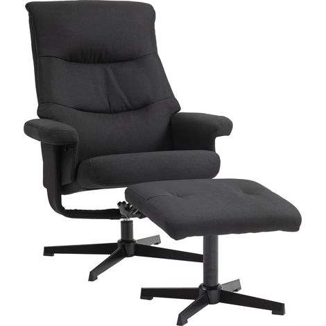 Fauteuil inclinable pivotant à bascule avec repose-pieds, velours noir, charge max 150 kg (1/5)