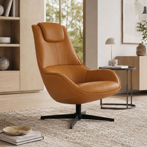 Fauteuil pivotant 65x50x110 cm en simili camel et noir (1/5)