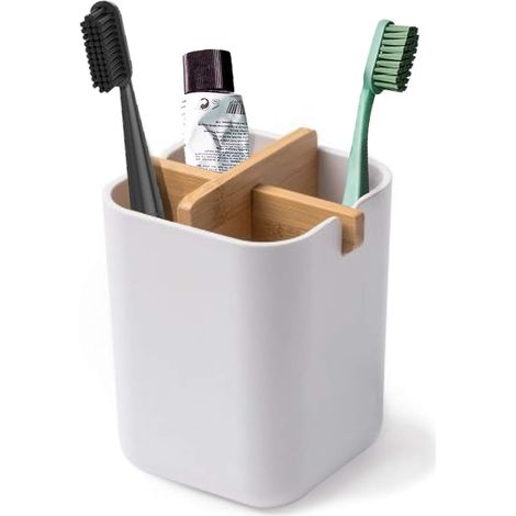 Porte-brosse à dents en bambou  Porte-brosse à dents électrique multifonctionnel  Présentoir à dentifrice écologique et naturellement résistant, idéal pour la salle de bain, le comptoir, etc.