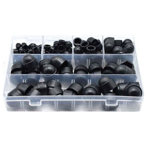 Lot de 145 cache-boulons en PE pour vis, écrous, écrous, écrous, capuchons pour vis, boulons, 6 tailles disponibles avec boîte de rangement (noir) (1/5)