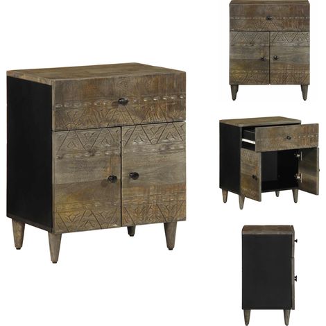 Table de chevet gris clair 50x33x60 cm bois de manguier massif - Table De Chevet - Tables De Chevet - Armoire De Lit - Table D'appoint Pour Chambre À Coucher (1/5)