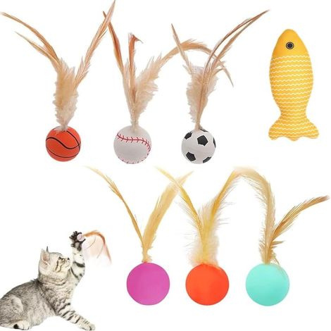 Ensemble 6 balles plumes pour chats, rebondissantes queues plumes (6 pièces) (1/5)