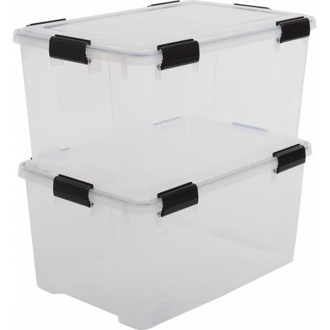 Iris Ohyama, Scatole Portaoggetti Ermetiche in Plastica, 50L, Set di 2, Trasparente, Coperchio Impermeabile, con Chiusura, Impilabile, Per Esterni, Garage, Vestiti, Antipolvere, Senza BPA, AT-L