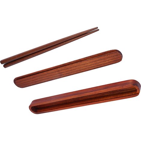 Étui à baguettes en bois portable, boîte à coulisse pour couverts de table, vaisselle couleur bois foncé (1/5)