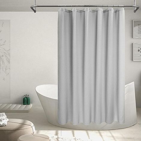 Rideau de douche en mélange de coton tissé gaufré en nid d'abeille, rideaux de douche en tissu gris pour salle de bain de qualité hôtelière et style spa, lavable en machine 72 x 72 pou (1/5)
