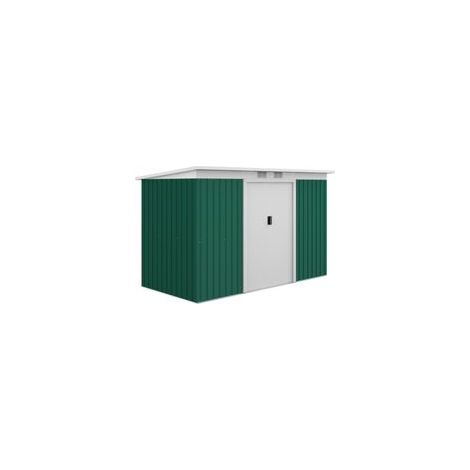 Abri de jardin Outsunny, abri à outils avec porte coulissante, fenêtre d'aération, toit pentu, extérieur, acier, vert foncé, 280 x 130 x 172 cm (1/5)