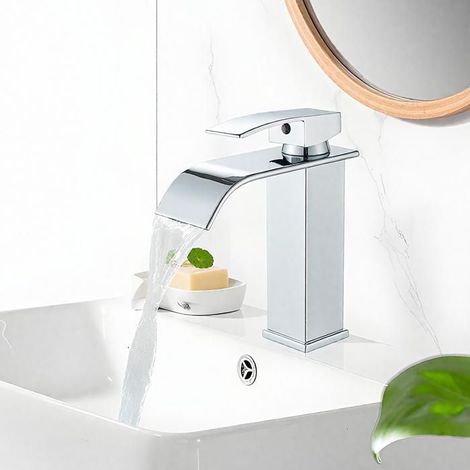 1 Robinet lavabo cascade,mitigeur eau chaude et froide,laiton massif,hauteur 19,3cm,salle de bain
