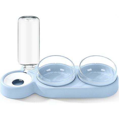 Gamelle pour chat double surélevée, inclinaison à 15 °, gamelle anti-vomissements pour chat 3 en 1 avec fonction de stockage automatique de l'eau, adaptée aux chats et aux chiots