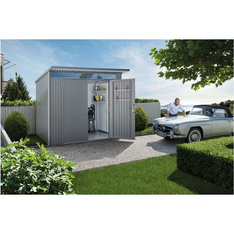 CASETA COBERTIZO METALICA BIOHORT AVANTGARDE A4 COLOR PLATA METALIZADA DOBLE PUERTA (1/5)