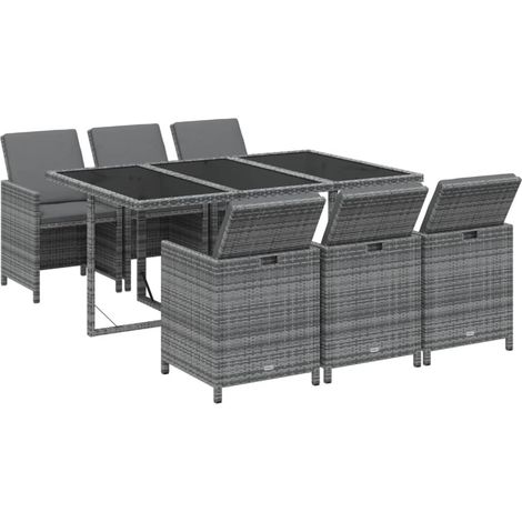 Ensemble à manger de jardin coussins 7pcs Résine tressée Gris vidaXL