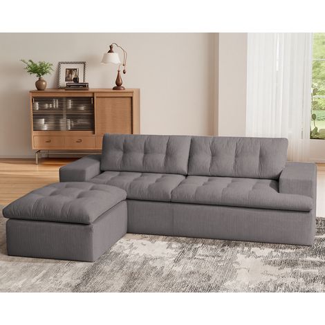 Canapé d'angle gris modulable de 215x175x48cm, repose-pieds amovible, canapé moderne en forme de L Cloud avec assise profonde