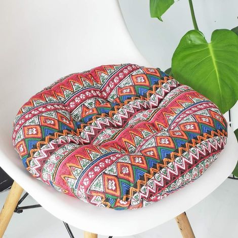 Coussin de chaise rond et moelleux style bohème, pour jardin, terrasse, maison, cuisine ou bureau, rouge, diamètre 45 x 45 cm (1/5)