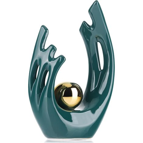 Grünes Keramikornament, Grüne Statue, Wohndekor, Modernes abstraktes Keramik-Wohndekor, Grünes Wohndekor-Zubehör, für Wohnzimmer, Büro, Schlafzimmer, Tisch, Grüne Deko (1/5)