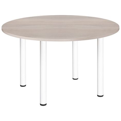 Table ronde 120 cm plateau chêne gris pieds tube blanc Essens - Maxiburo