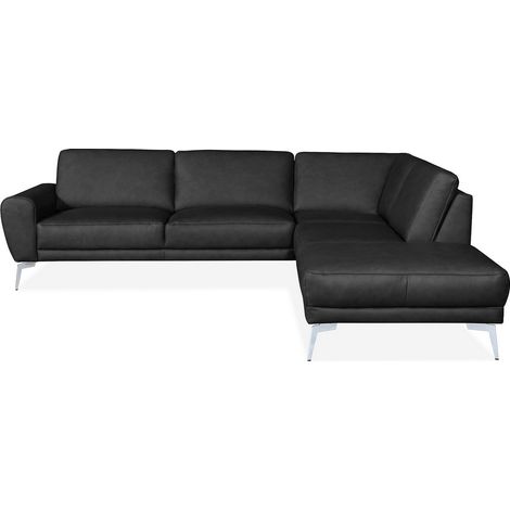 Canapé d'angle en 100% TOUT cuir italien de prestige 6/7 places SPANIA, noir, angle droit (1/3)