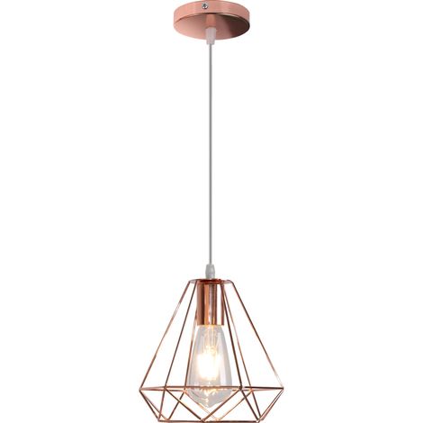 Pendelleuchte Moderne Hängelampe aus Eisen Käfig Lampenschirm E27 Höhenverstellbar für Wohnzimmer Schlafzimmer Esstisch Küche Flur (Roségold)