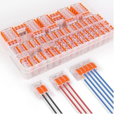 Konvolut elektrischer Steckverbinder, Kabelschuhe und Sets, 60 Stück Schnellverbinder, Kompakt-Drahtverbinder, 20 Stück 2-polig, 30 Stück 3-polig, 10 Stück 5-polig, Weiß/Orange (1/5)