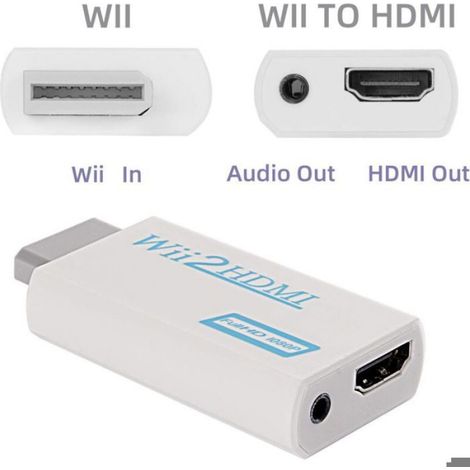 Adaptateur Wii vers HDMI, convertisseur Wii vers HDMI 720P/1080P avec câble HDMI avec port HDMI et prise 3,5 mm (Blanc) (1/4)