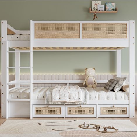 Cama litera infantil con cajones y ratán OKMYHOME (1/5)