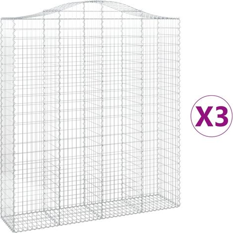 Cestas de gaviones Muro de contención arqueado Valla de jaula 3 piezas 200 x 50 x 220/240 cm Hierro galvanizado Plata 020040754