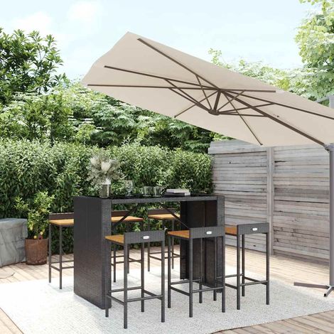 vidaXL Ensemble de bar jardin 7 pcs noir poly rotin/bois massif acacia (1/5)