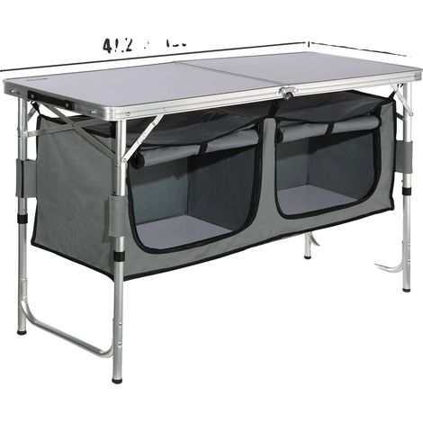 Table de cuisine d'extérieur, design pliable, pare-vent détachable, Gris (1/2)