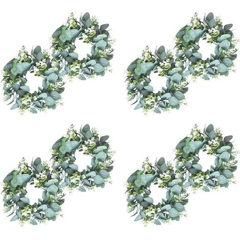 Set mit 8 grünen Eukalyptuskränzen, runde künstliche Landhauskränze für Tür-, Wand- und Fensterdekoration, 30 cm/Stück (1/4)