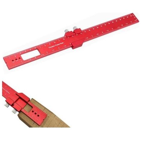 Righello di precisione da 300 mm, strumento di marcatura in metallo con fermo per la lavorazione del legno, marcature a 45° e 90° per misurare e disegnare, rosso (1/5)