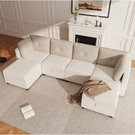 Canapé modulaire en U 261x132.5 cm beige en mousse avec rangement et configuration flexible (1/5)