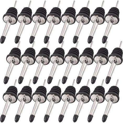 Set di 24 beccucci versatori in acciaio inox con beccuccio conico classico e tappi in gomma, adatti per versare alcol, aceto, sciroppo o olio d'oliva