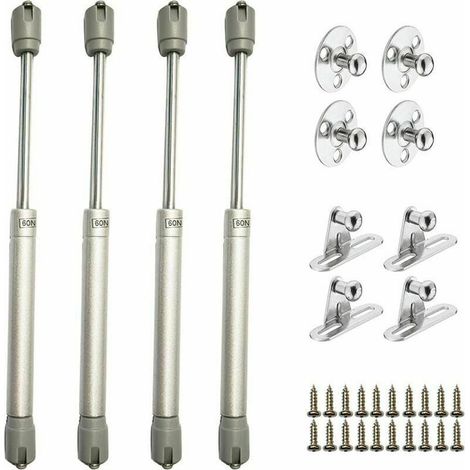Lot de 4 Vérins à Gaz Hydrauliques pour le Levage de Portes d'Armoires, Meubles de Cuisine - Amortisseurs avec Charnière, 60N / 6kg, Longueur 270 mm (1/5)