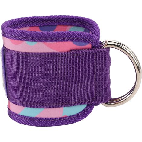 Sangles de cheville à double anneau en D, réglables et confortables, pour exercices fessiers et extensions de jambes (violet). (1/5)