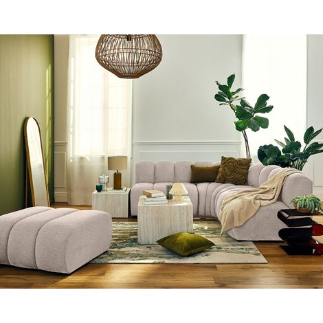 Lisa Design – Canapé modulable d'angle réversible 4 places – Tissu texturé beige – Design contemporain – Structure en bois aggloméré – Montage rapide