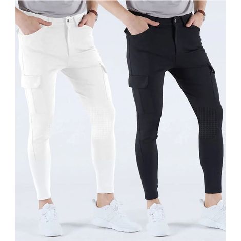 46 IT, BIANCO: Pantaloni equitazione da uomo modello Elia in tessuto tecnico con grip al ginocchio