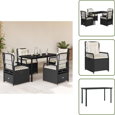 Gartenstuhl - vidaXL 5-tlg. Garten-Essgruppe mit Kissen Schwarz Poly Rattan - Sitzkissen (1/5)