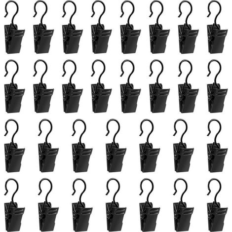 30 Pièces Pinces à Rideaux en Métal en fer Noir Clips de Rideaux avec Crochets Accroche Rideau Anneaux à Pince pour Douche et Fenêtre Décoration de Maison (1/5)