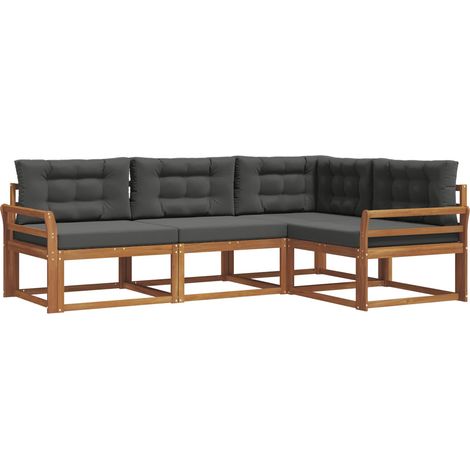 Set di divani da esterno con cuscino 4 pz Salotto da Giardino Naturale e Antracite (1/5)