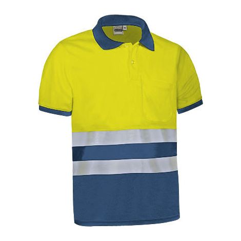 Polo de Alta Visibilidad bicolor con manga corta y bolsillo DELAWARE XXL Amarillo flúor / Azulina (1/3)