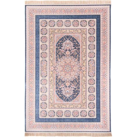 Tapis persan Akghar  - 150x100cm, Rectangular - 100% Acrylique - Tissé - Bleu foncé
